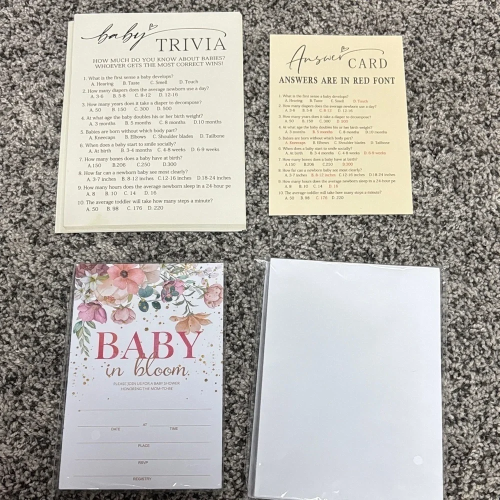 Floral Baby Shower Invitation and Trivia Set